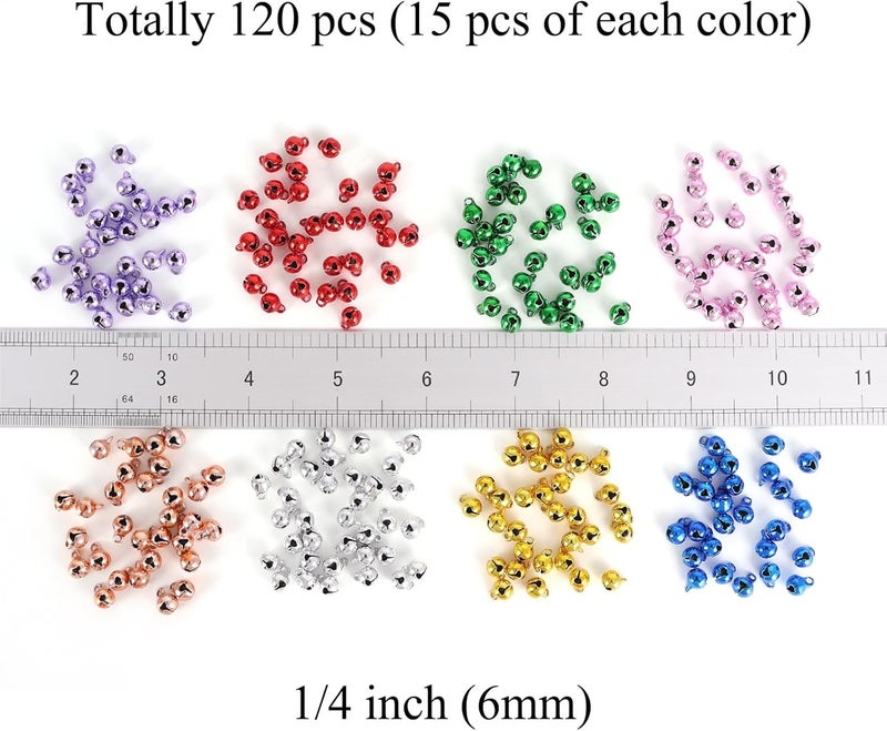 LIGHOON 1/4 Inch Jingle Bells Small Bell Mini Bells, Tiny Crafts Bells, DIY for Christmas Home Making Ornaments Wreath Pet Decorations Bracelet Anklets Necklace Knitting Jewelry Making 120 Pcs, Colorful - Image 2